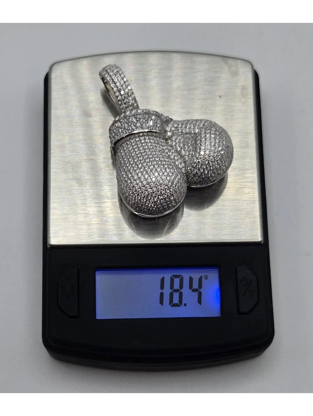 NEW Solid 925 Sterling Silver Boxing Gloves Pendant 8.0CTW VVS1 Moissanite Iced